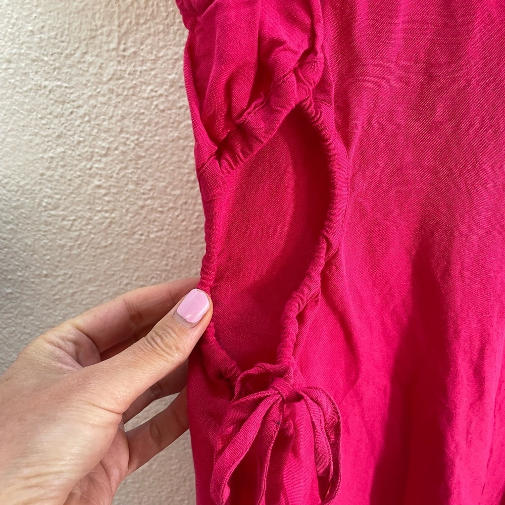 Zara Linen Cut Out Sleeveless Dress Pink/Coral Size Small - Picture 6 of 8